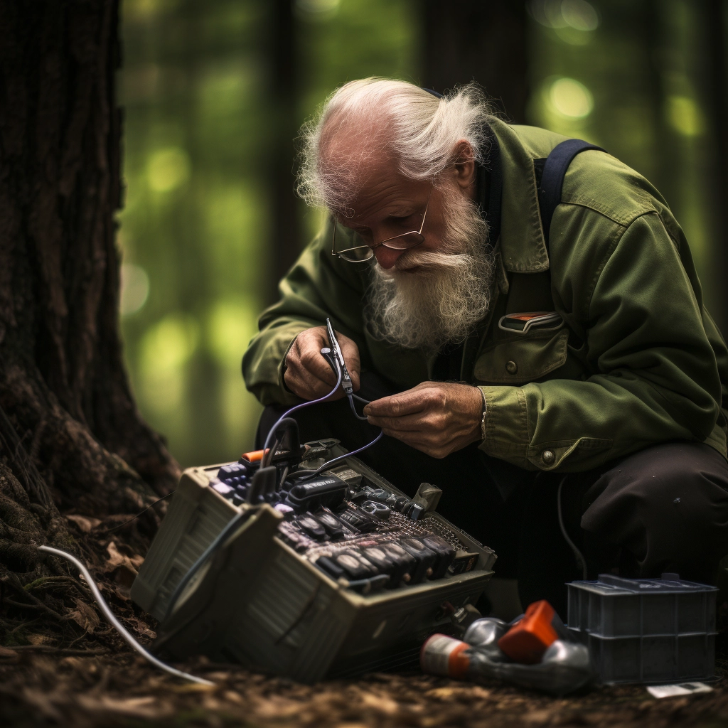 A old Lost man repairs an old generator.